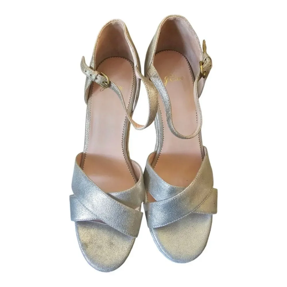 J. CREW Jute Metallic Leather‎ Wedge Sandals - Size 11